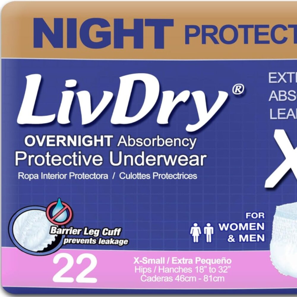 LivDry Adult Incontinence Underwear Overnight Comfort Absorbency‎ X-Small…